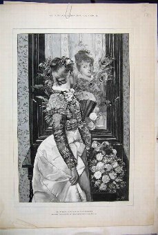 Print 1890 Woman Mirror Flowers Schachinger Victor