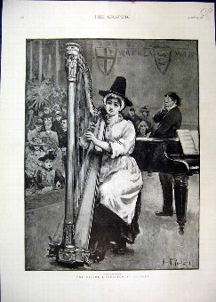 Print 1891 Eisteddfod Swansea Music Harp Piano Sol