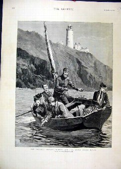 Print 1891 Holiday Season Fishing Boat Light House