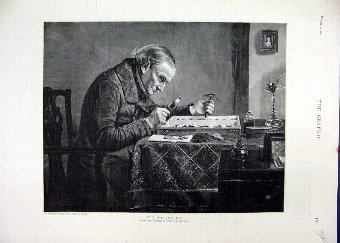 Print 1891 Naturalist Man Glass Butterflies Stacey