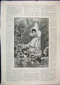 Print 1891 Woman Hop Garden Country Scene 88MAR1