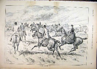 Print 1892 Horses Scurry Hills Hunting Gallop Coun