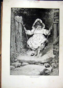 Print 1892 Little Girl Swing Shoe Frilly Hat Garde