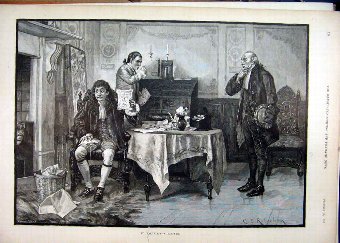 Print 1892 Man Sitting Table Valentine Message Pap