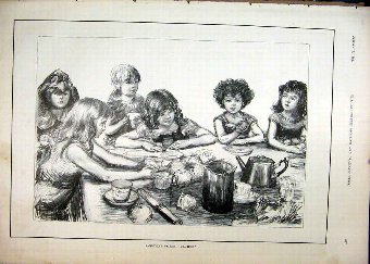 Print 1892 Pantomime Fairies Tea-Time Little Girls