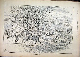 Print 1892 Sport Hunting Horses Gallop Country Sce
