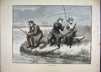 Print 1893 Fishing Woman Men Riverbank Fine Art 47
