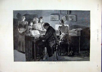 Print 1893 Home-Life Germany Musical Evening Piano