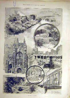 Print 1894 Bath Abbey North-Parade Bridge Sydney G