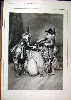 Print 1895 Men Drinking Table Music Costume Fine A