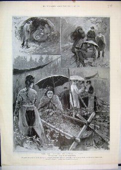 Print 1897 Distressed Hop Pickers Kent Rain Umbrel