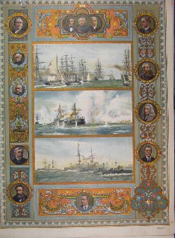 Print 1897 Portraits Men Ships War Scene Firing Co