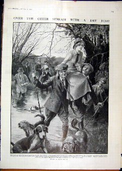 Print 1910 Otter Hunting Dogs Men Carrying Woman R