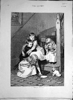 Print 1887 Pampered Morsel Kitten Stairs Children