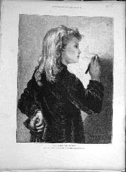 Print 1872 Artistic Atteempts Bauerle Girl Drawing