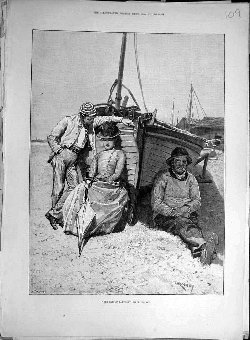 Print 1890 Eve-Parting Rainey Boat Beach Sea-Side
