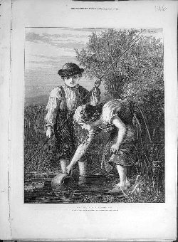 Print 1871 Pond Dobson Boy Girl Jug Fishing Fine A