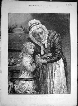 Print 1884 Hunt Morning Prayer Child Old-Woman Art