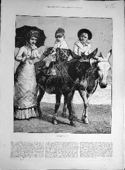 Print 1885 Moring-Ride Beach Donkey Children Seasi