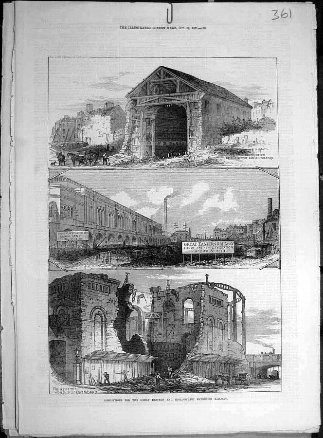 Print 1871 Railway Demolition London Theatre Stati