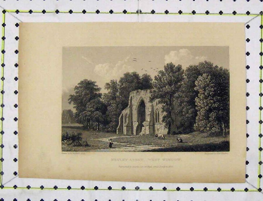 Print 1829 Steel Engraving View Netley Abbey West 