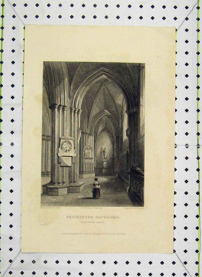 Print 1836 View Chichester Cathedral Aisle Winkles