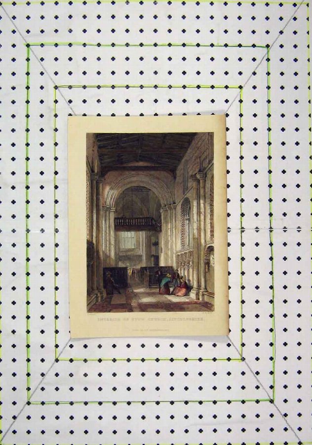 Print 1837 Colour Interior Stow Church Lincolnshir