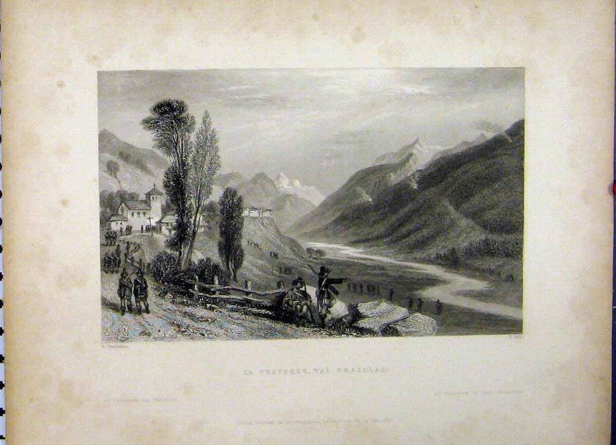 Print 1837 View La Traverse Val Prajelas Mountain 
