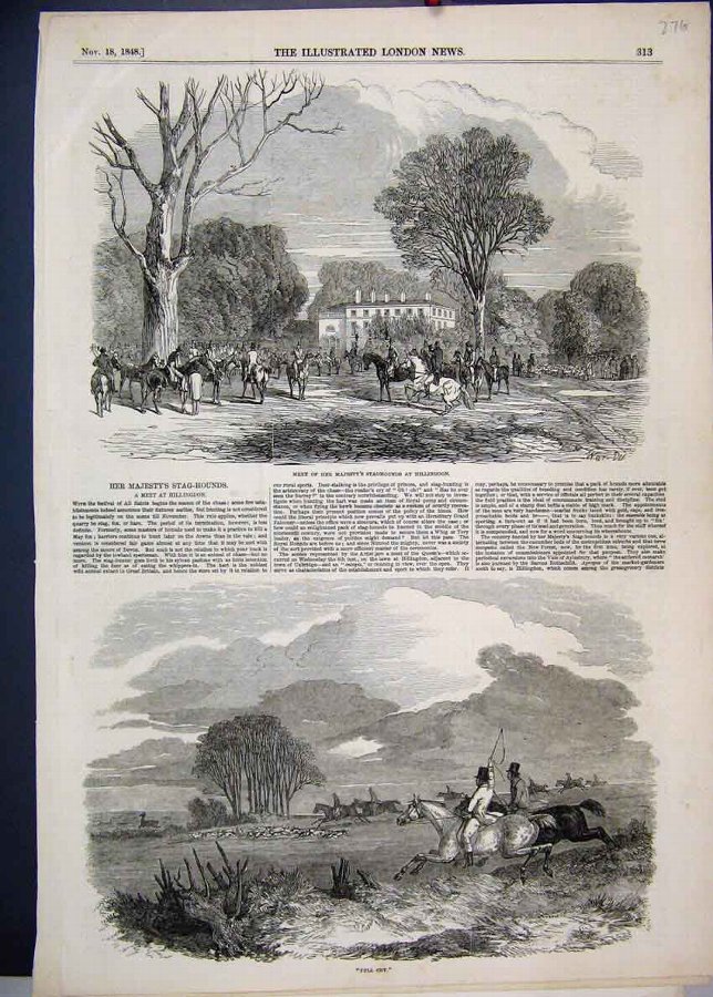 Print 1848 Queens Staghounds Hillingdon Horses 76M