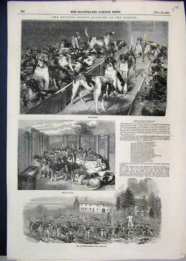 Print 1849 Hunting Season Kennel Yard Keepers Hous