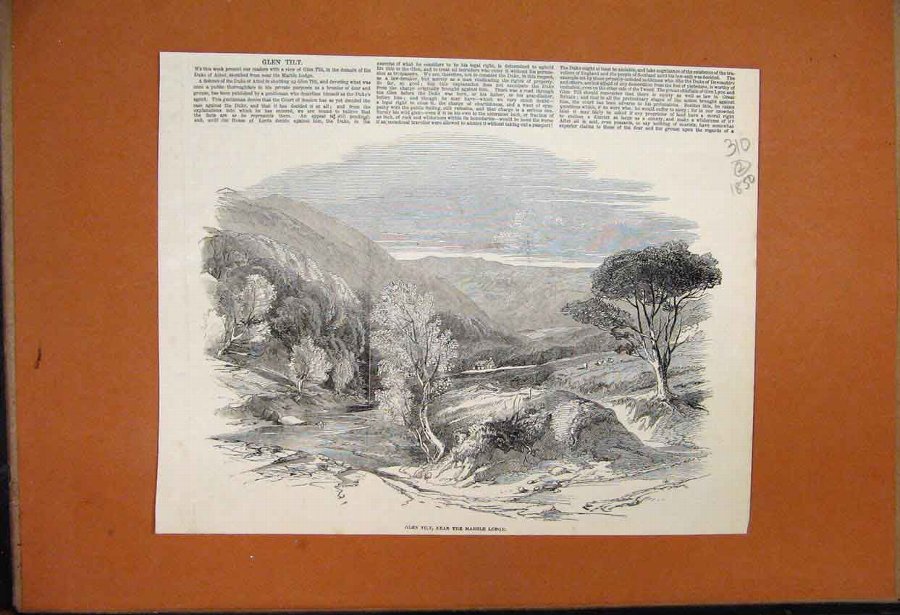 Print 1850 Glen Tilt Marble Lodge Mountain Scene O