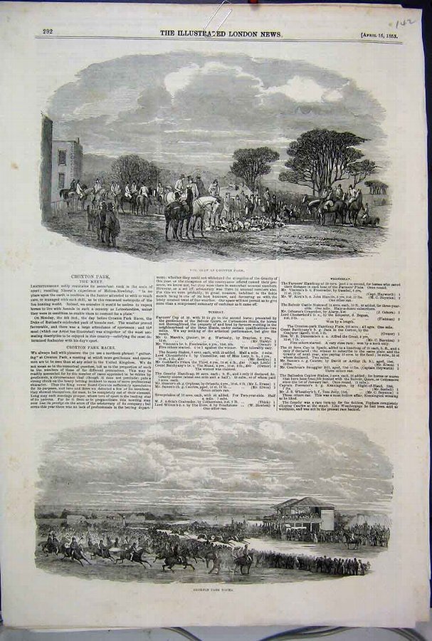 Print 1853 Hunting Croxton Park Horse Races 42MAR1