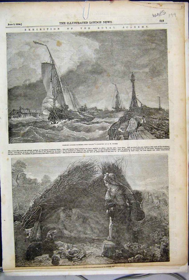Print 1854 French Lugger Calais Wine Vineyard Chil