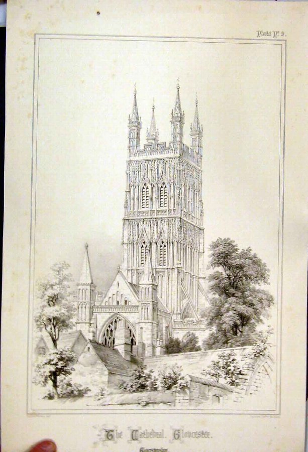 Print 1855 Cathedral Gloucester Charles Wickes Chu