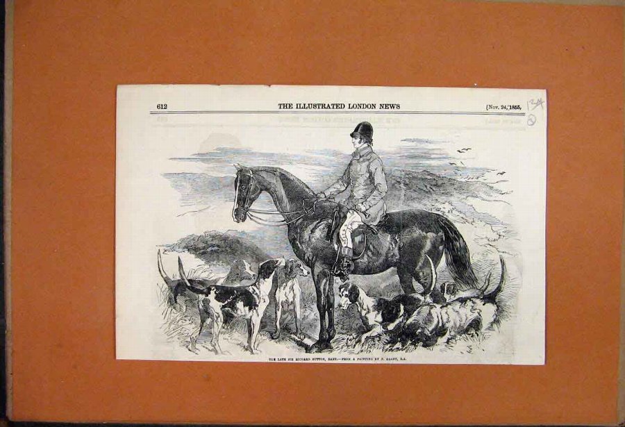 Print 1855 Sir Richard Sutton Bart Horse Hounds Gr