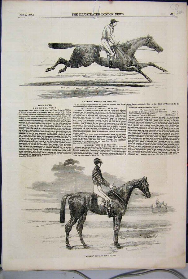 Print 1856 Epsom Races Ellington Derby Mincepie Oa