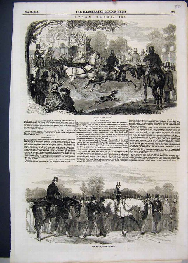 Print 1856 Epsom Races Winner Horses Dogs Children