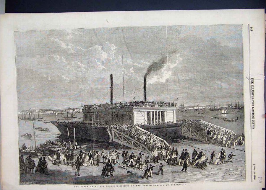 Print 1856 Grand Naval Review Floating Bridge Port