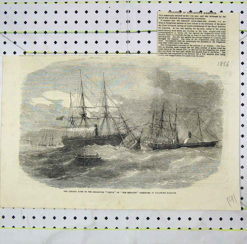 Print 1856 Running Down Brigantine Virtue Resolute