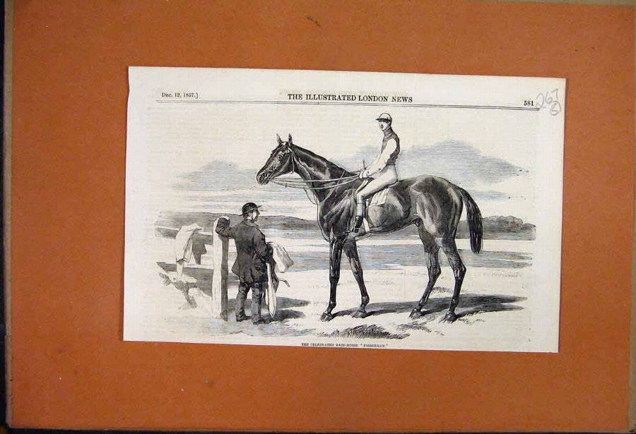 Print 1857 Celebrated Racehorse Fisherman Jockey O