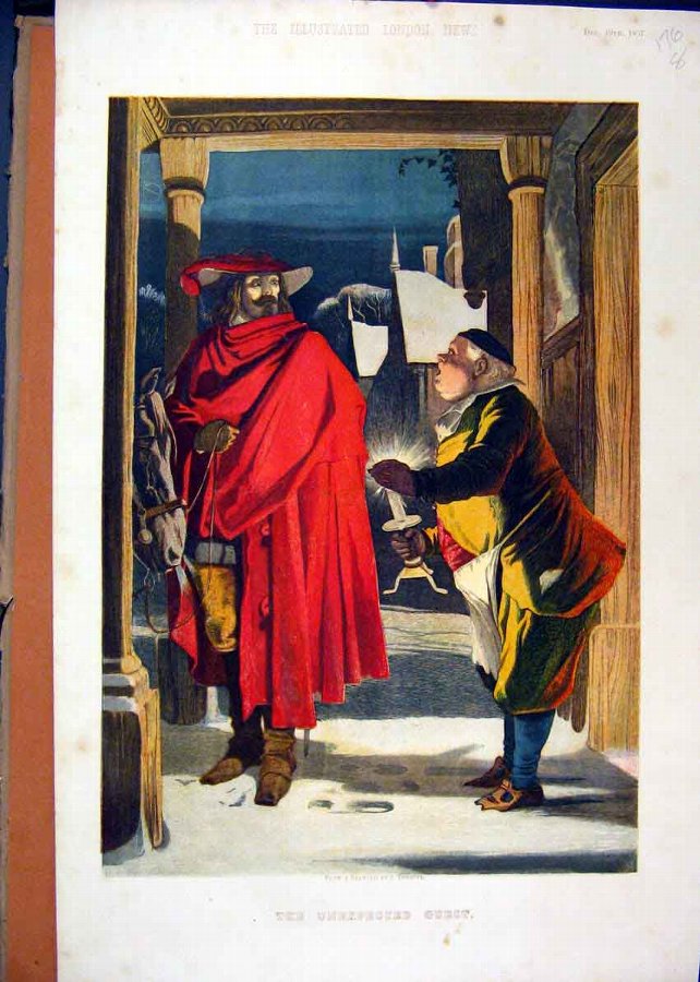 Print 1857 Colour Mysterious Man Inn Keeper Red Cl