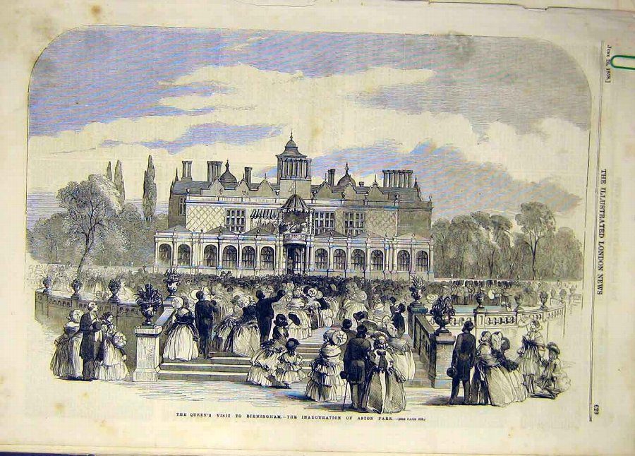 Print 1858 Birmingham Queen Visit Aston Park Inaug
