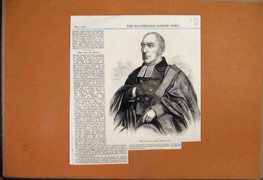 Print 1860 Late Dr Croly Portrait Dublin Born Walb