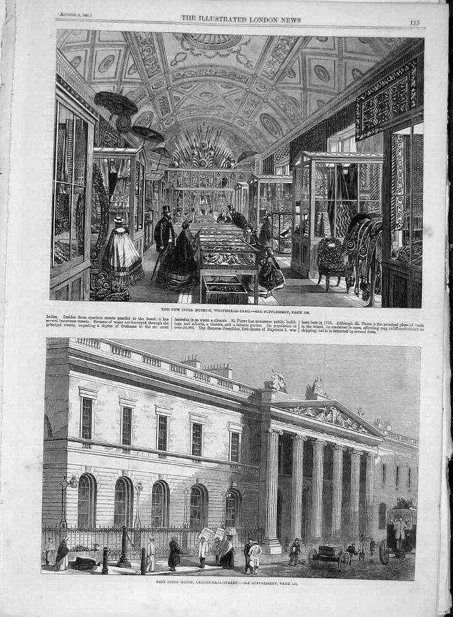 Print 1861 India Museum Whitehall-Yard House Leade