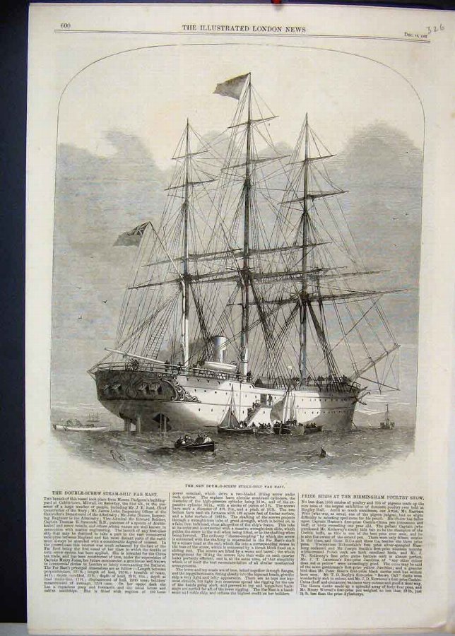 Print 1863 Double Screw Steam Ship Far East 26MAR1