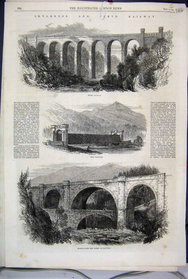 Print 1863 Inverness Perth Railway Divie Viaduct T