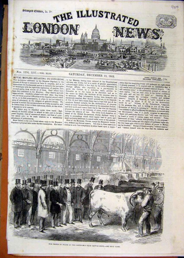 Print 1863 Prince Wales Smithfield Club Cattle Sho