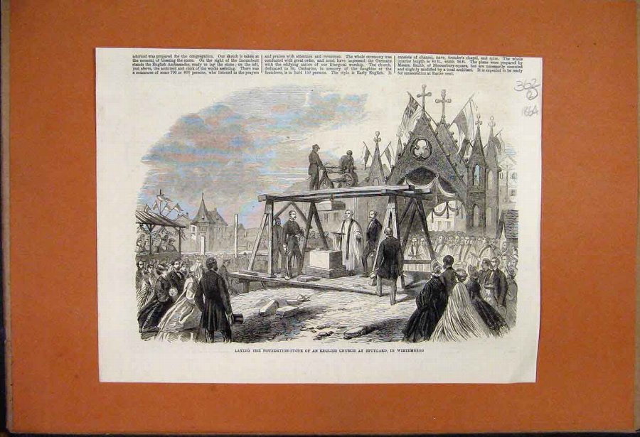 Print 1864 Foundation Stone English Church Stutgar