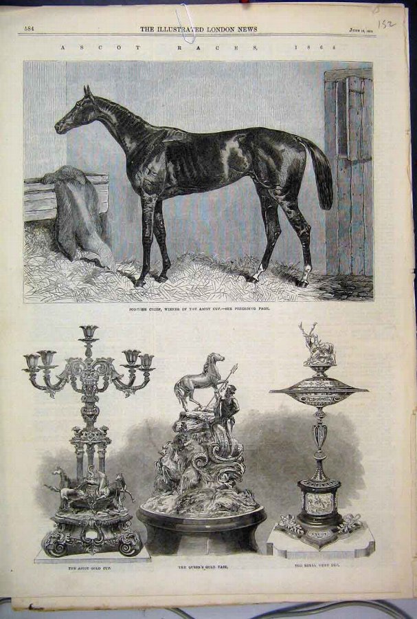 Print 1864 Ascot Races Scottish Chief Horse Gold C