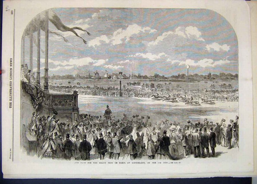 Print 1864 Race Grand Prix Paris Longchamps Horses